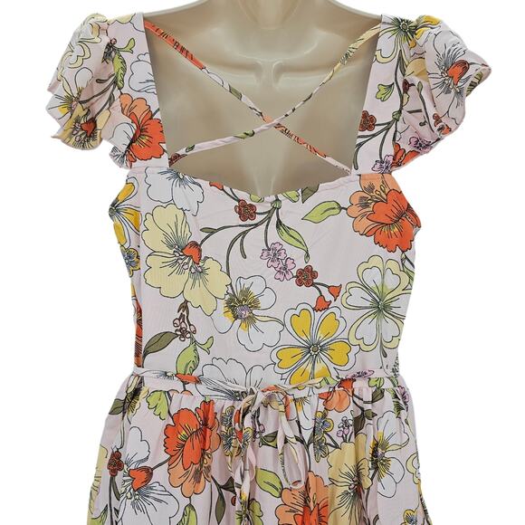 Lottie & Holly Womans size M Blush Floral Square Neck Crisscross Mini Dress New - Picture 5 of 8